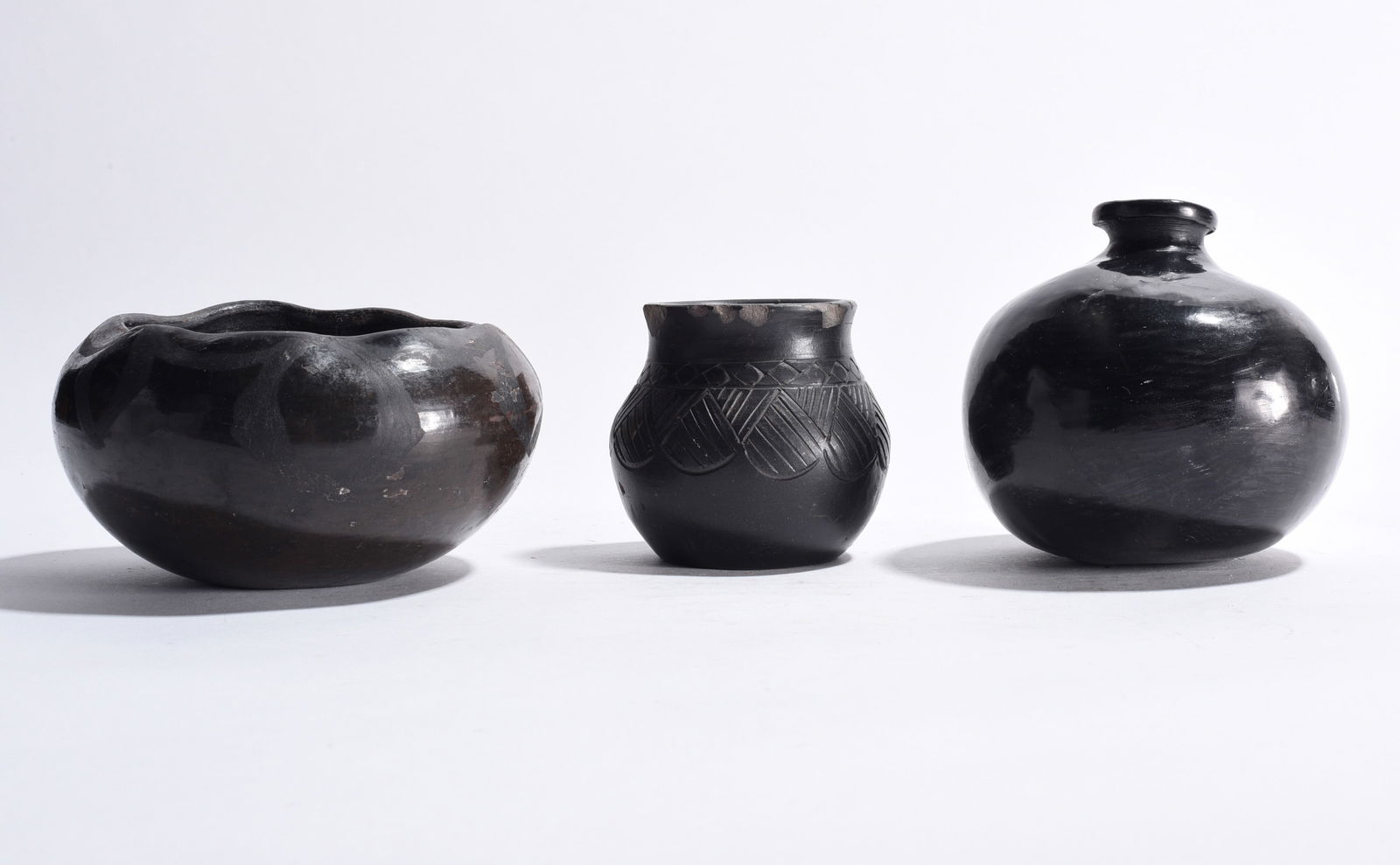 Native American Pottery Vases: three vases, Native American avg. size 3.5"