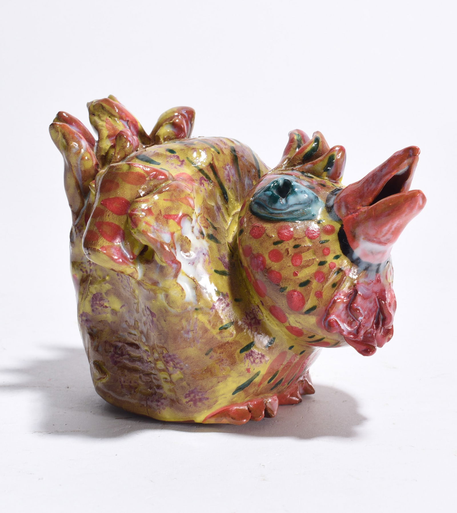 Folk Art Pottery Chicken: folk pottery shicked, signed on bottom. 3"