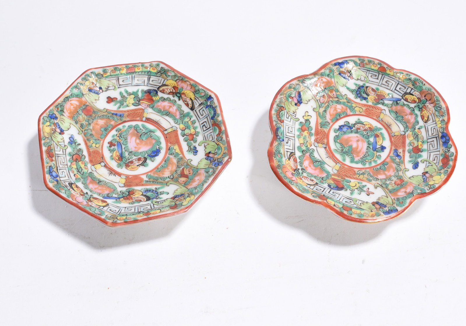 Rose Medallion Chinese Export: two pieces, marked on bottom. 3.5"