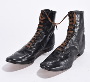 1900s Womans Edwardian Black Leather Boots