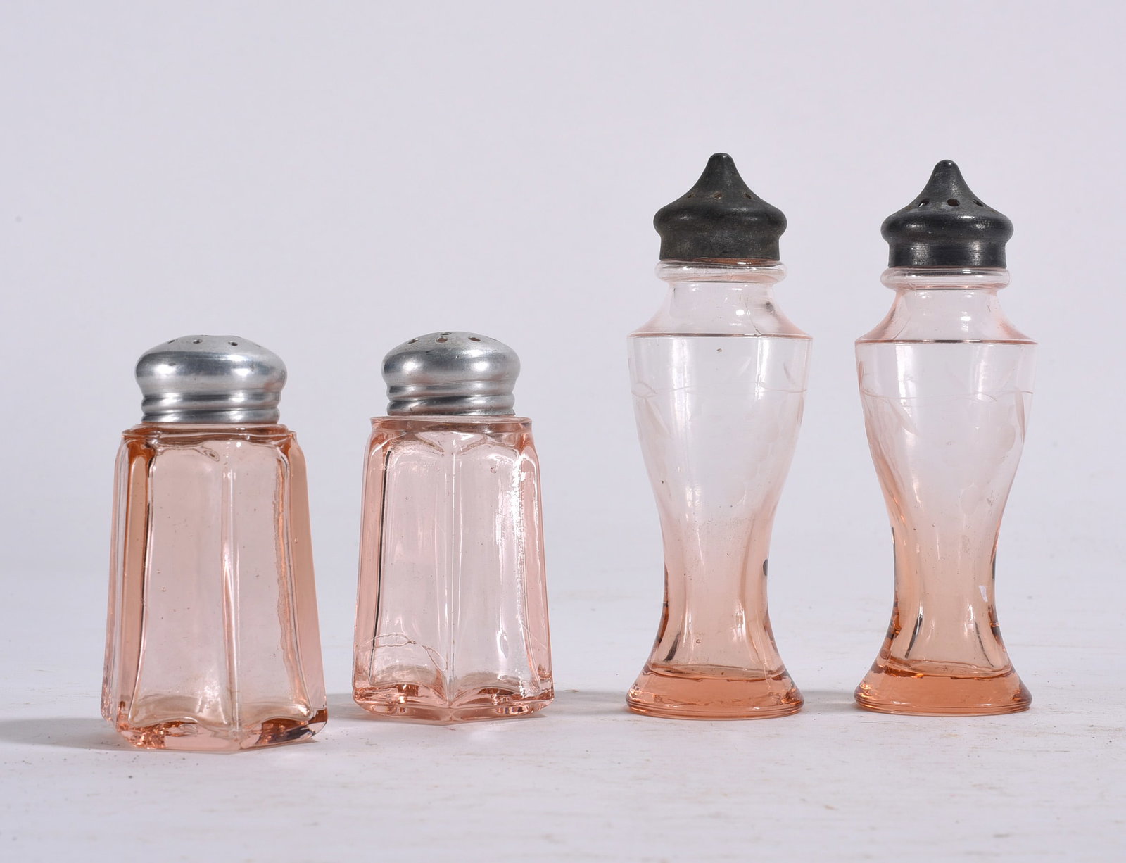Depression Glass Salt and Pepper Shakers: pink depression glass ca. 1930 4"