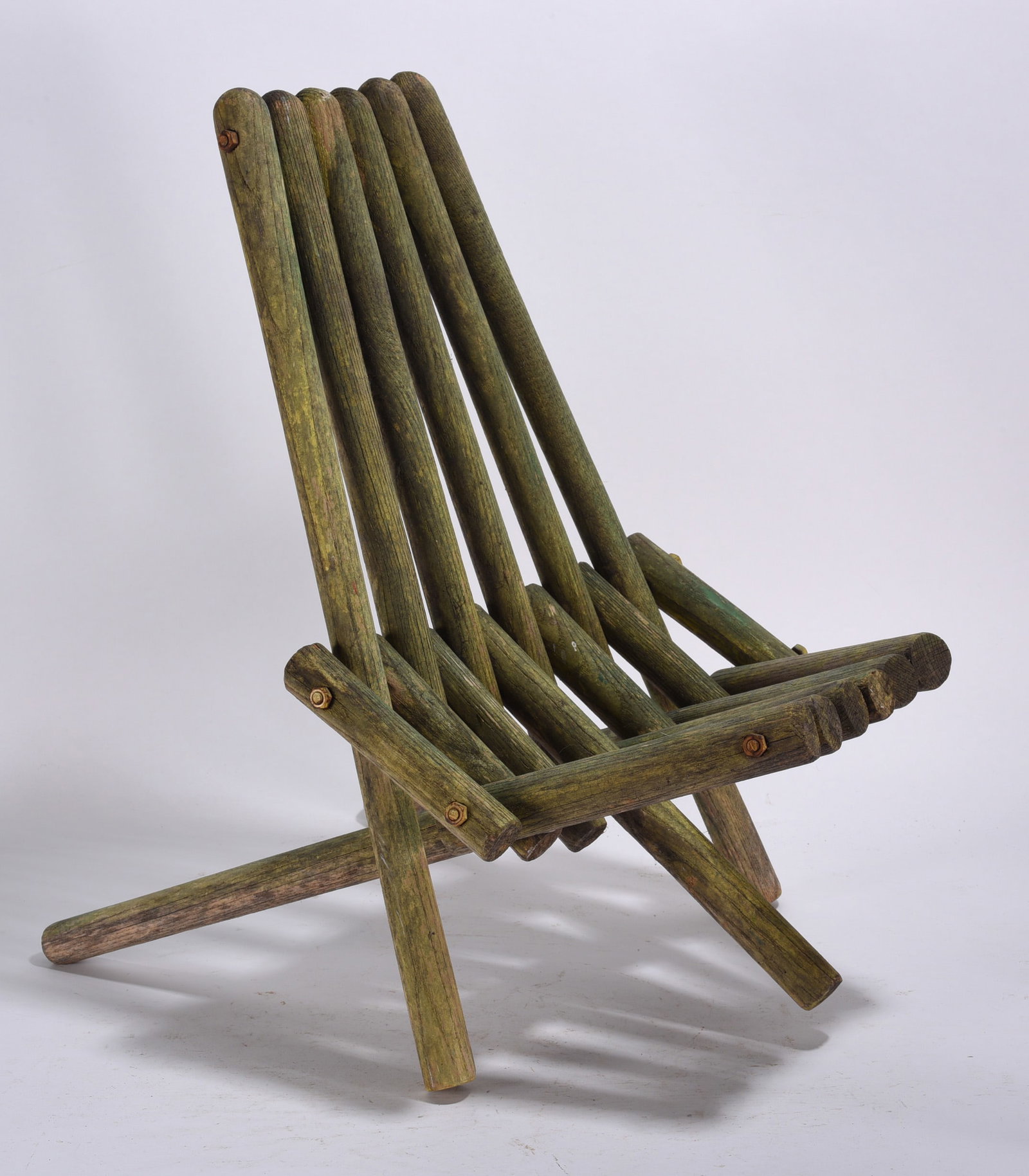 Folk Art Chair Made from Shovel Handles: very unique folk art chair made from old shovel handles. Ca. 1940. 21"