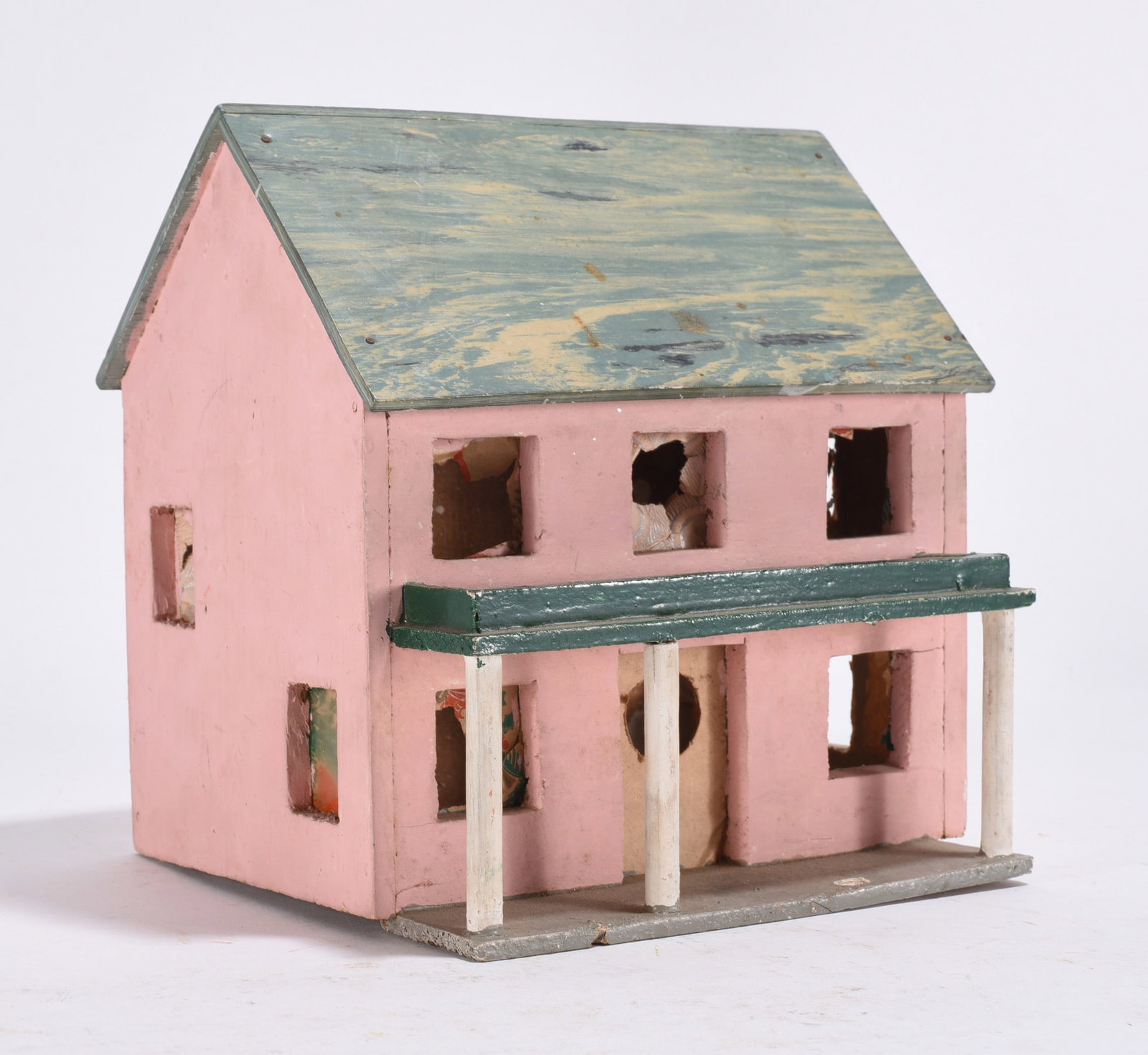 Miniature Folk Art House: wood and paint. 6.5"
