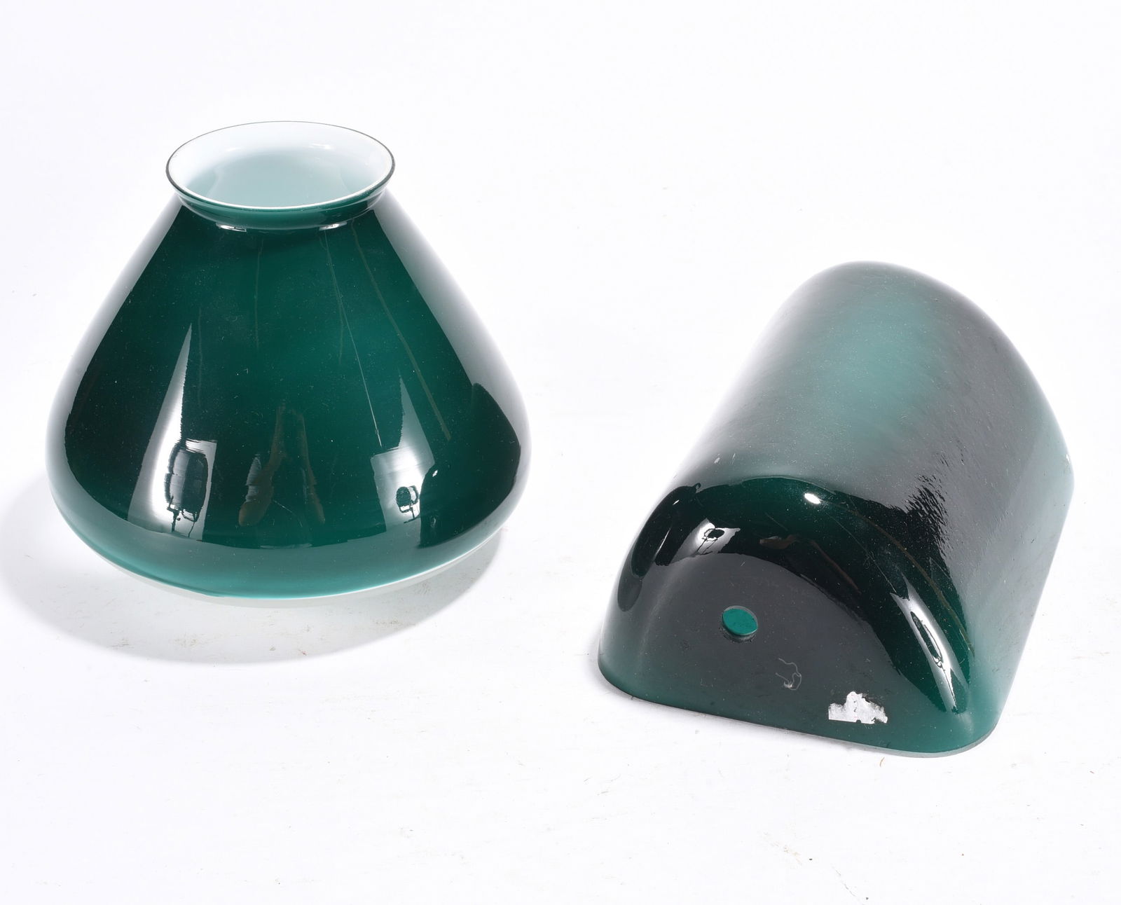 Emerald Green Glass Lamp Globes ca. 1901: ca. 1900 green glass lamp globes. 7"