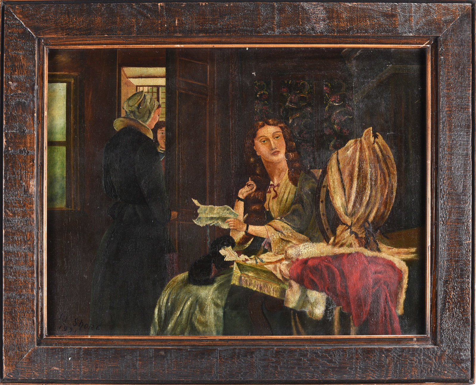 W. Shore Antique Oil Painting: 30"x24" painting on canvas. Condition is equal to age. Framed. Signed lower left dated 1921.
