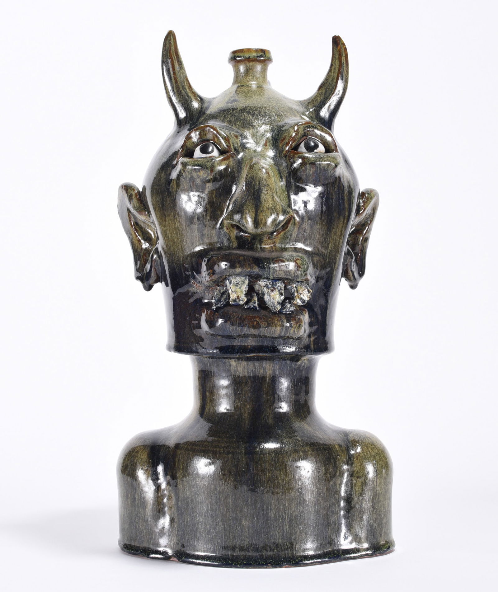 Marvin Bailey Rock Tooth Devil Jug: 18" devil jug on base, rock teeth. A great piece of Marvin Bailey folk pottery.