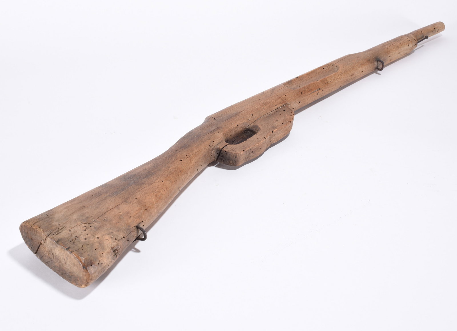 ca. 1900 Folk Art Hand Made Rifle: carved wood and nails. 32"