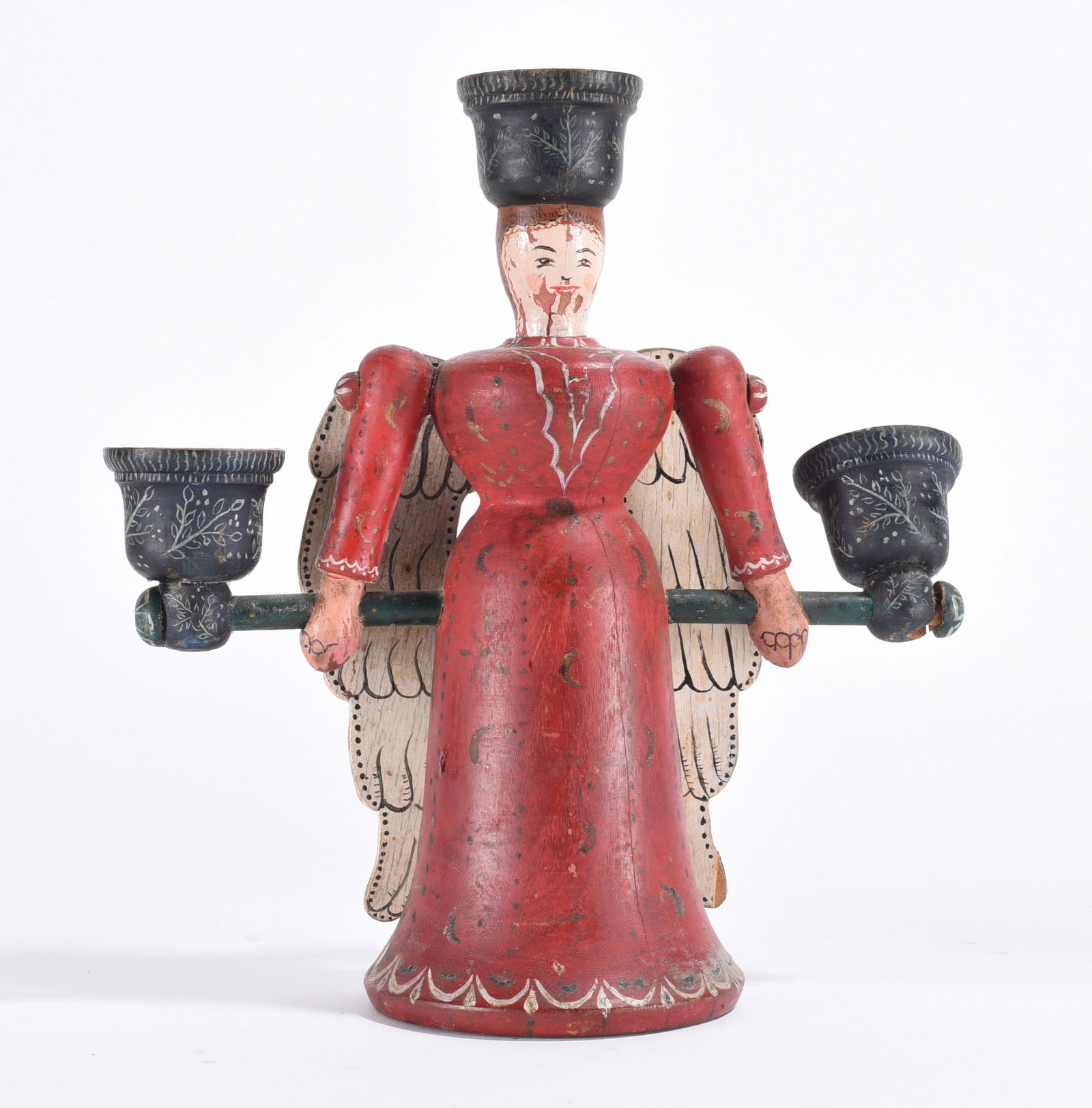 Folk Art Christmas Angel Candleholder: folk art christmas angel. Carved wood angel. Contemporary. 8.5"