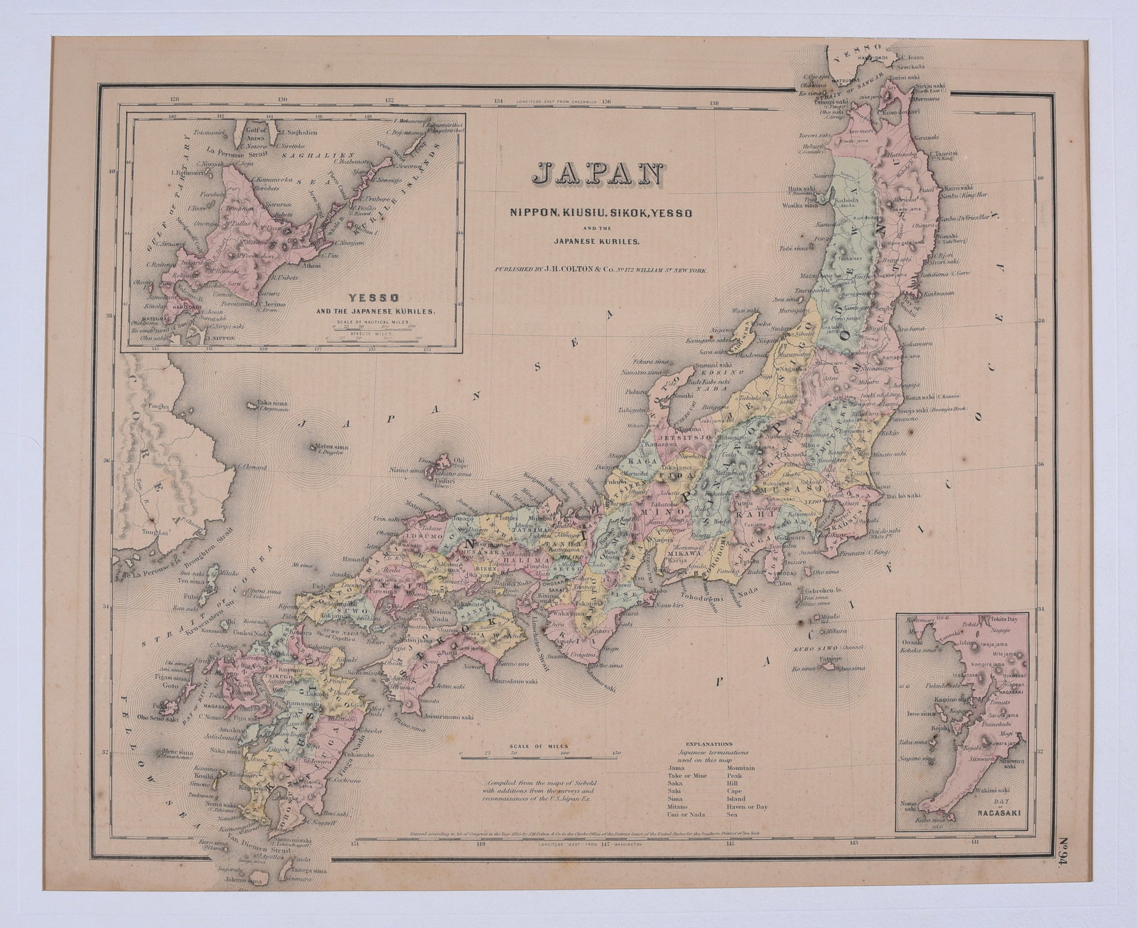 ca. 1855 Map of Japan: map of Japan ca. 1855. matted not framed. Site 16"x13"