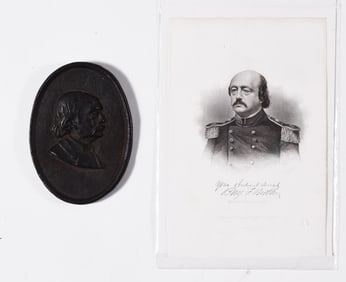 Antique Bronze Plaque and Antique Print of Major General Buttler