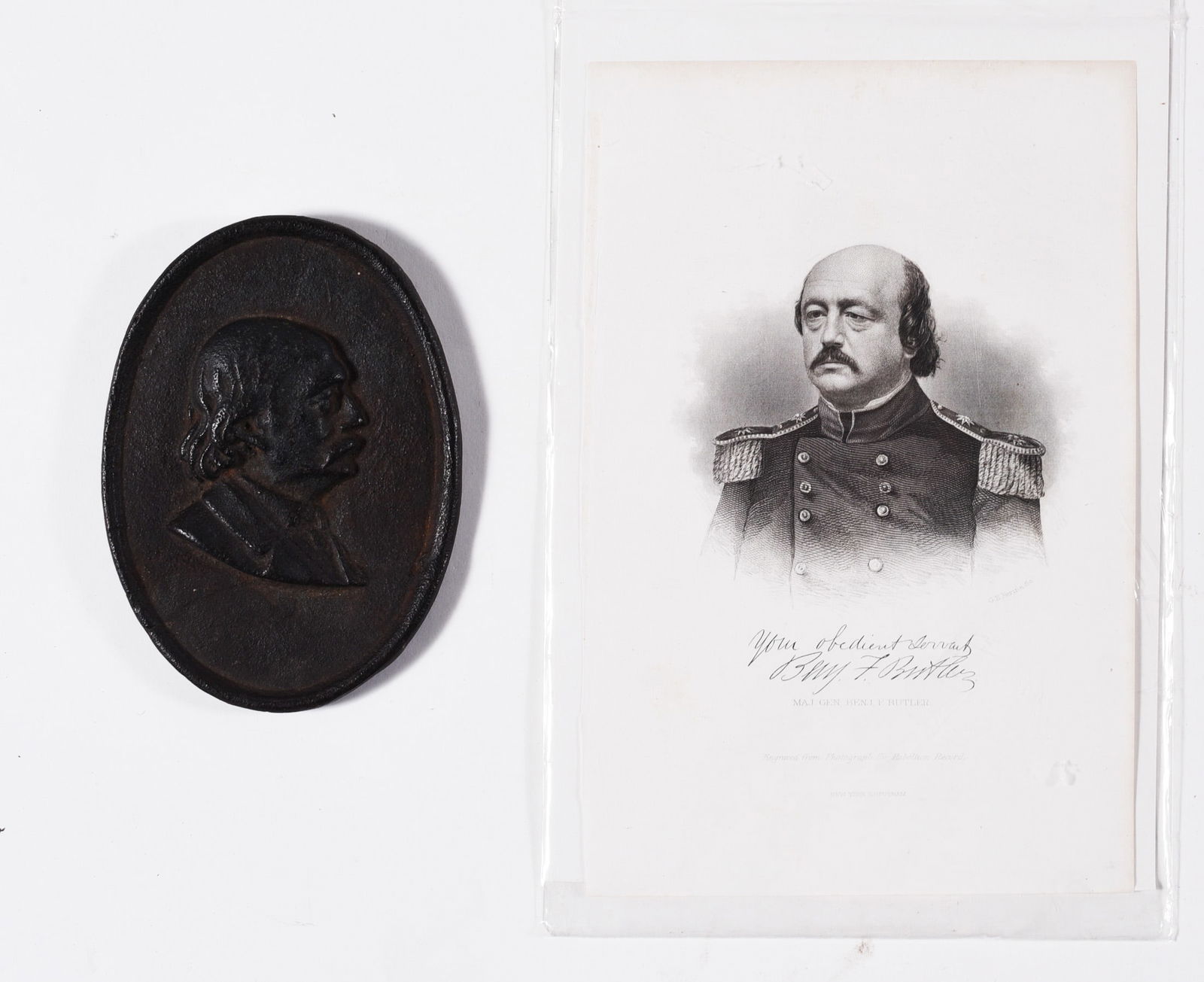 Antique Bronze Plaque and Antique Print of Major General Buttler (1 of 3)