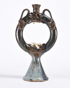 Folk Pottery Ring Jug with Face