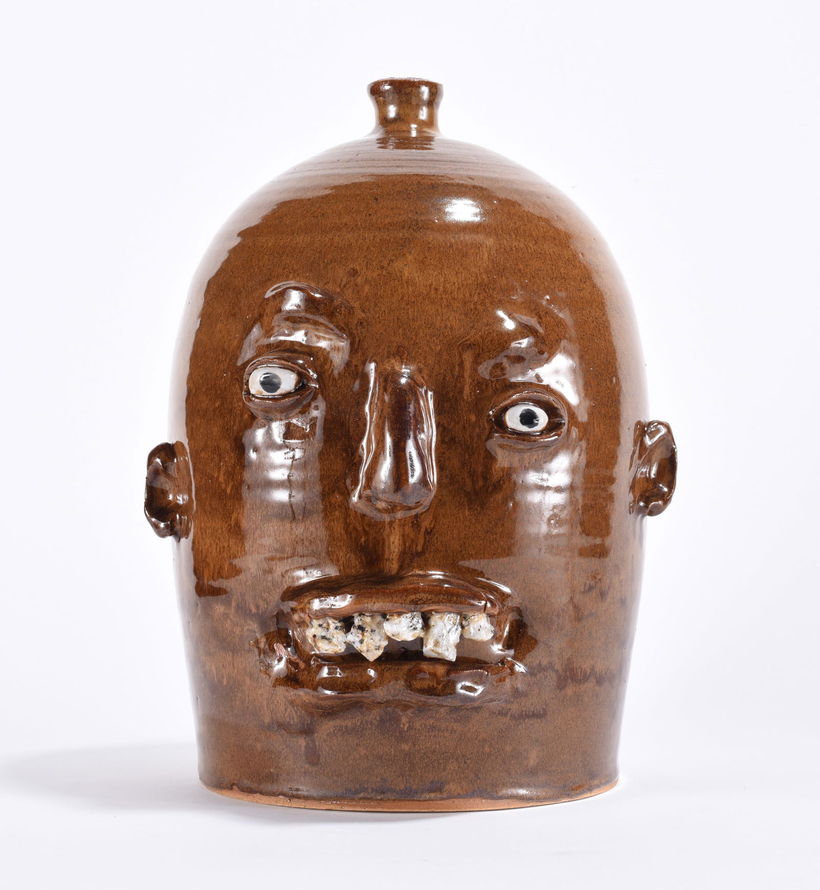 Marvin Bailey Rock Tooth Face Jug: 12" - rock tooth face jug by Marvin Bailey. Clay eyes. Signed on bottom.