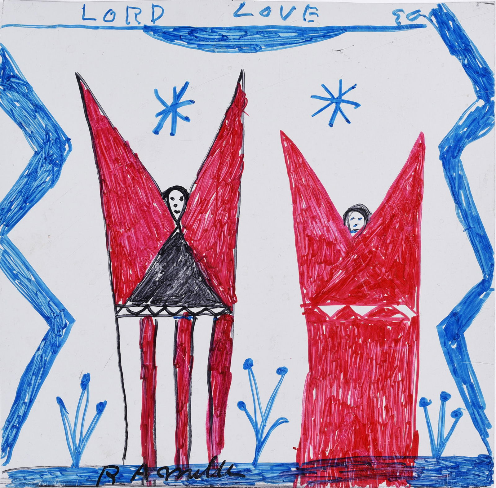 RA Miller Folk Art Drawing on Tin (1 of 2)