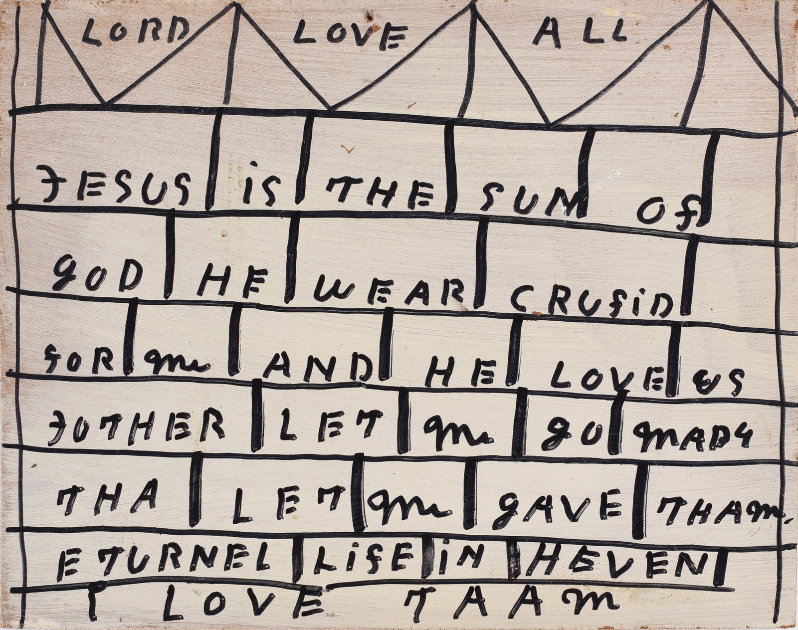 RA Miller Folk Art Sign: RA Miller (1912 - 2006) marker and paint on thin wood board. RA Miller was from Rabbittown GA. and created thousands of cut out tins and drawings on wood and other material. RA Miller had a living env