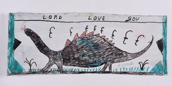 RA Miller Drawing on Roof Tin