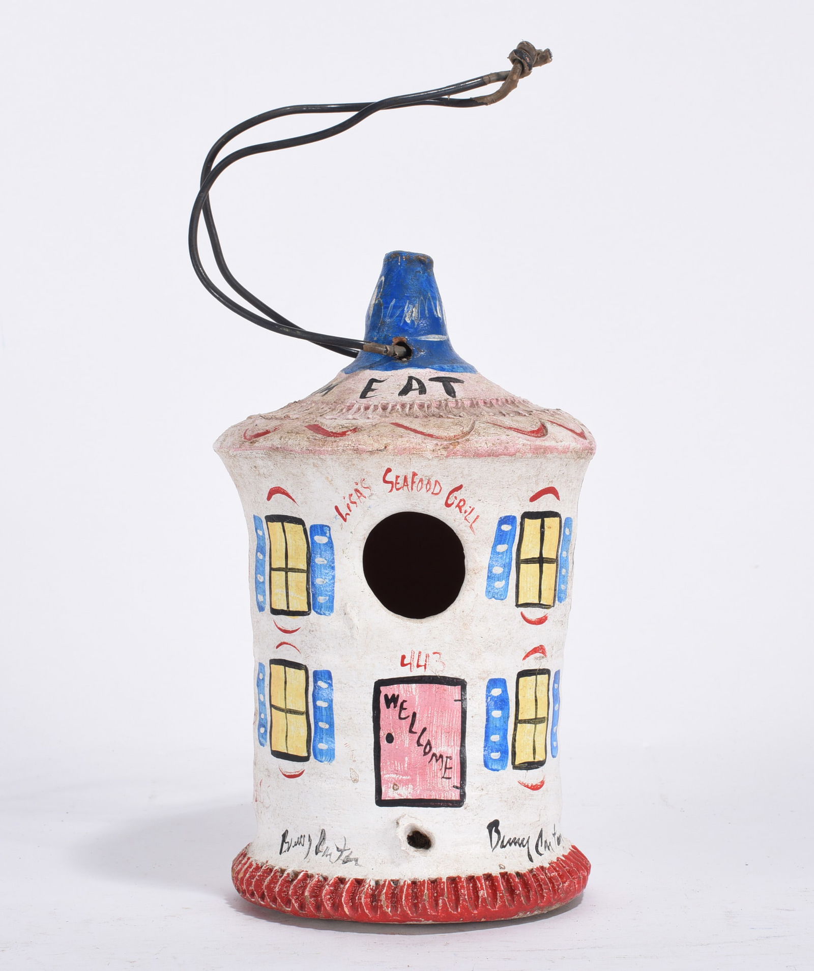 Benny Carter Folk Painted Pottery Bird House (1 of 4)