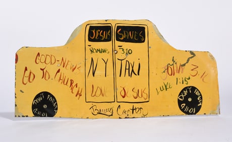 Benny Carter Painted Folk Art Taxi Cab Sign