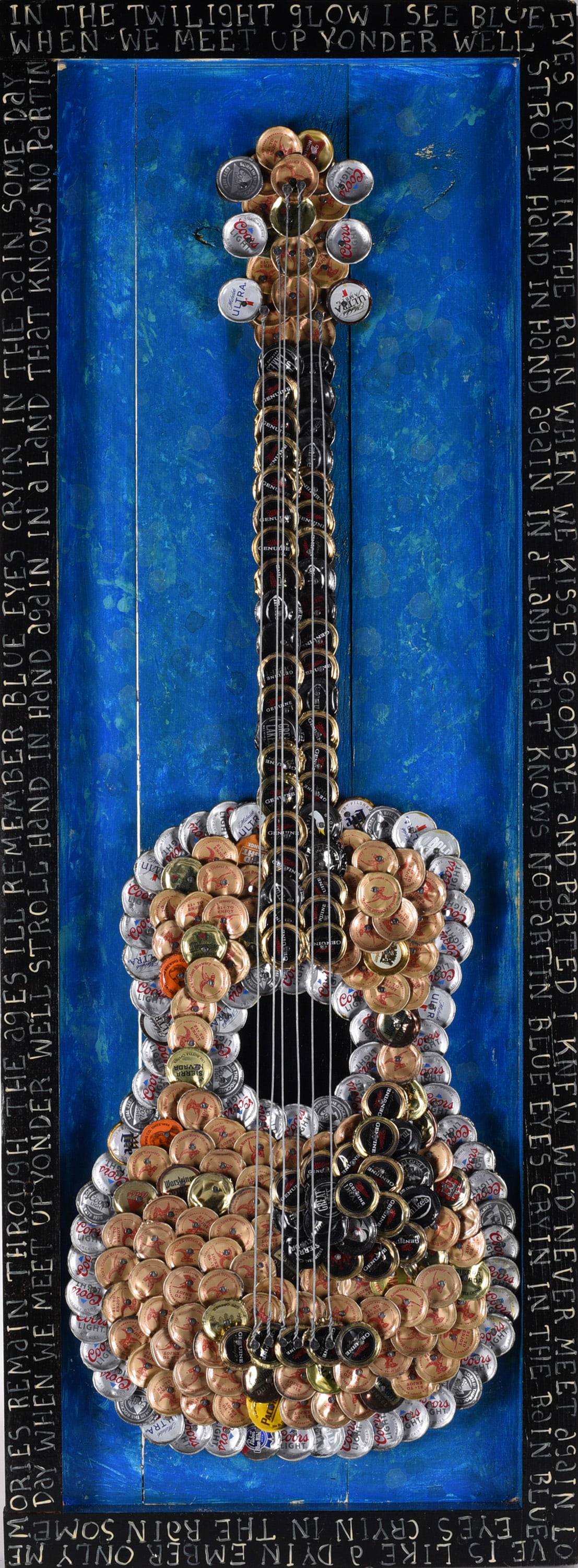 Eric Cunningham Folk Art Painting: cut out wood and paint, framed made by artist.