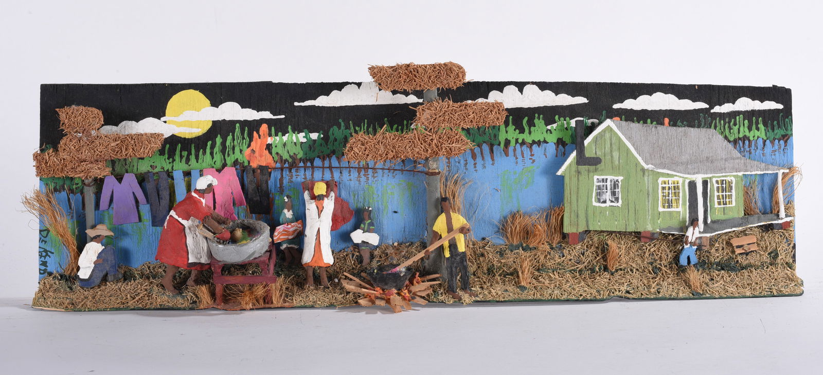 Silas DeKind Folk Art Collage Artwork: mixed media collage work, paint and other material mounted to a board that is ready to hang.