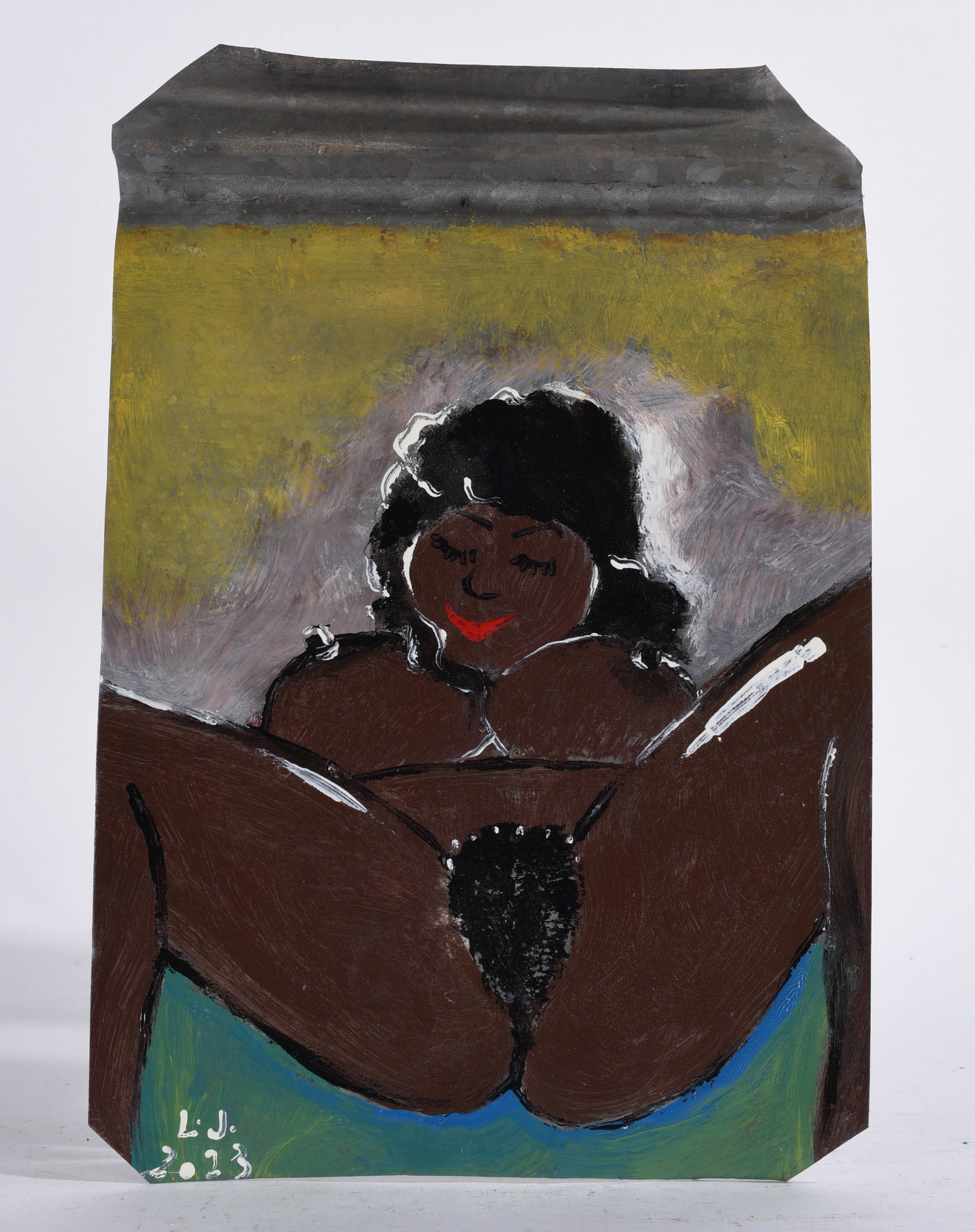 Leonard Jones Nude Painting: Leonard Jones is a Georgia self taught artist who paints primarely on roof tin. African American.