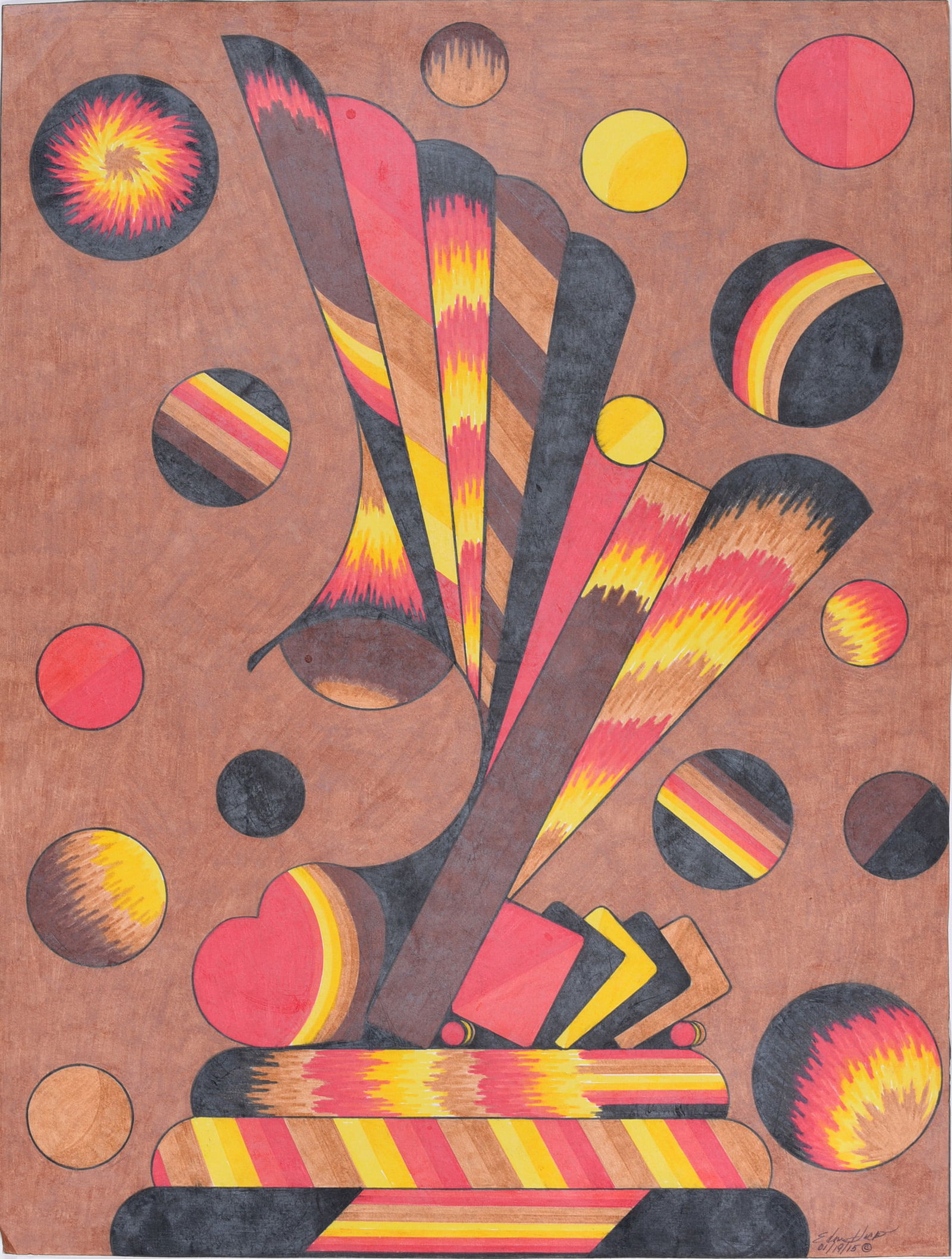 Self Taught Visionary Artwork: signed lower right, misxed media on poster board