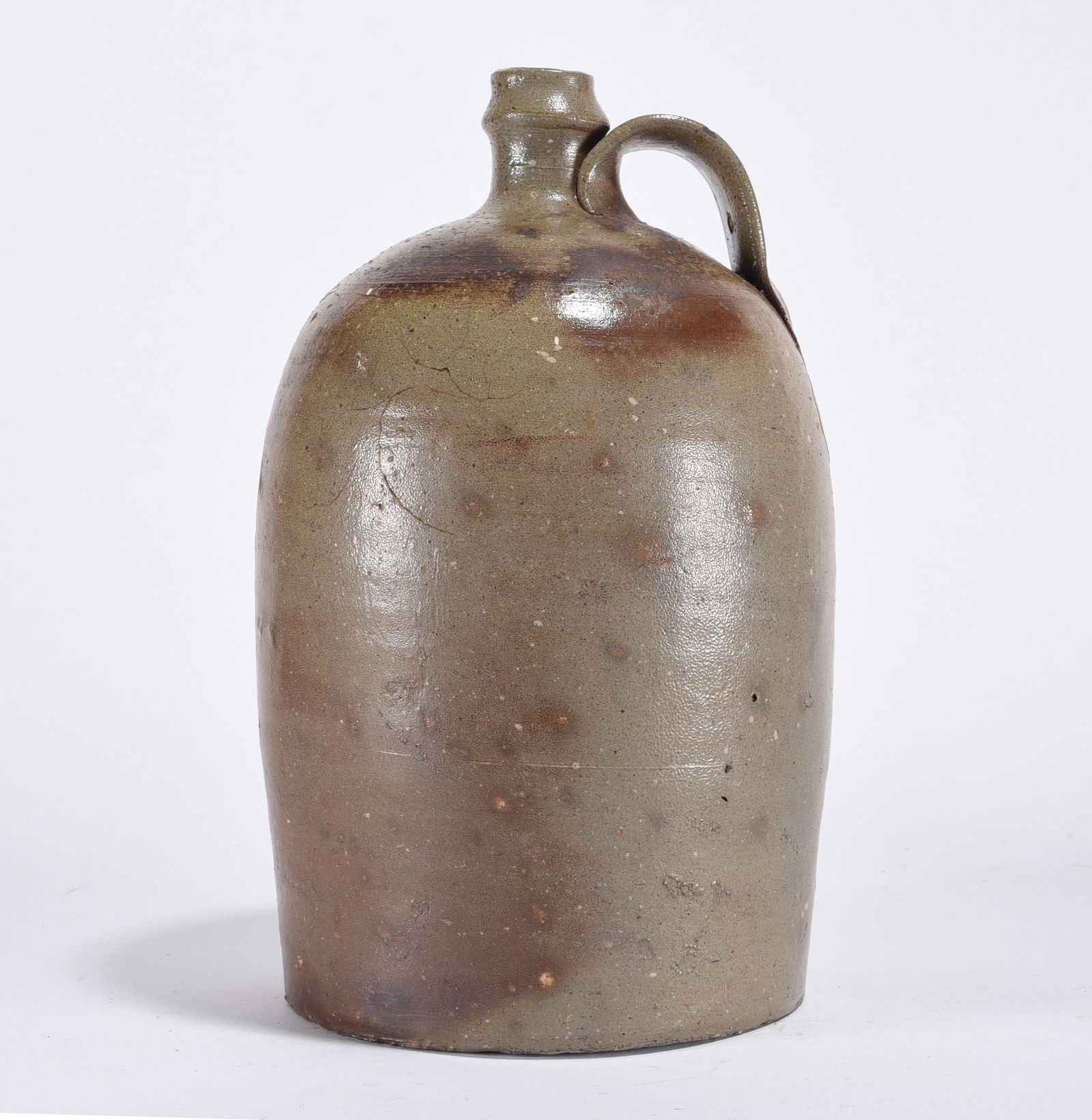 North Carolina Salt Glaze Jar ca. 1850: great form in the neck and the strap handle. Ca. 1850 Randolph County, NC.