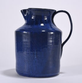 Blue Pottery Pitcher Signed