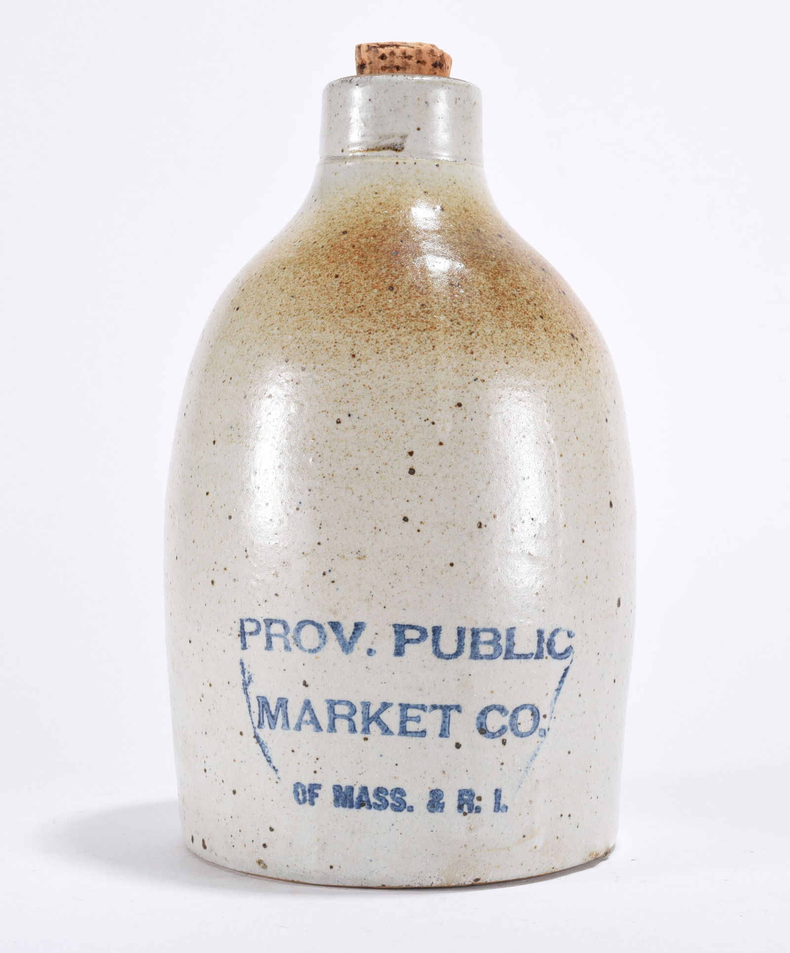 Providence Market Advertising Pottery Jug: Pottery jug. "PROV. PUBLIC MARKET CO. OF MASS. & R.I."