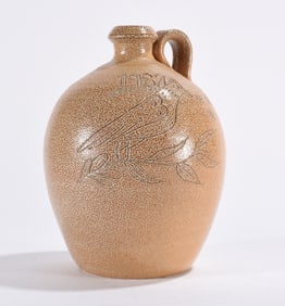 Pottery Jug Incised Bird & Fish