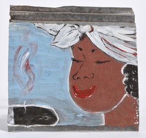 Leonard Jones Painting on Roof Tin