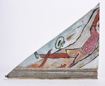 Leonard Jones Painting on Roof Tin