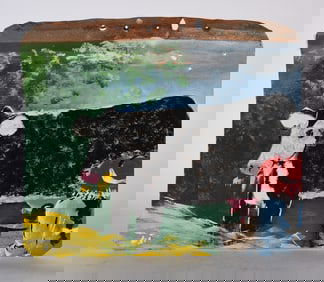 Leonard Jones Painting on Roof Tin