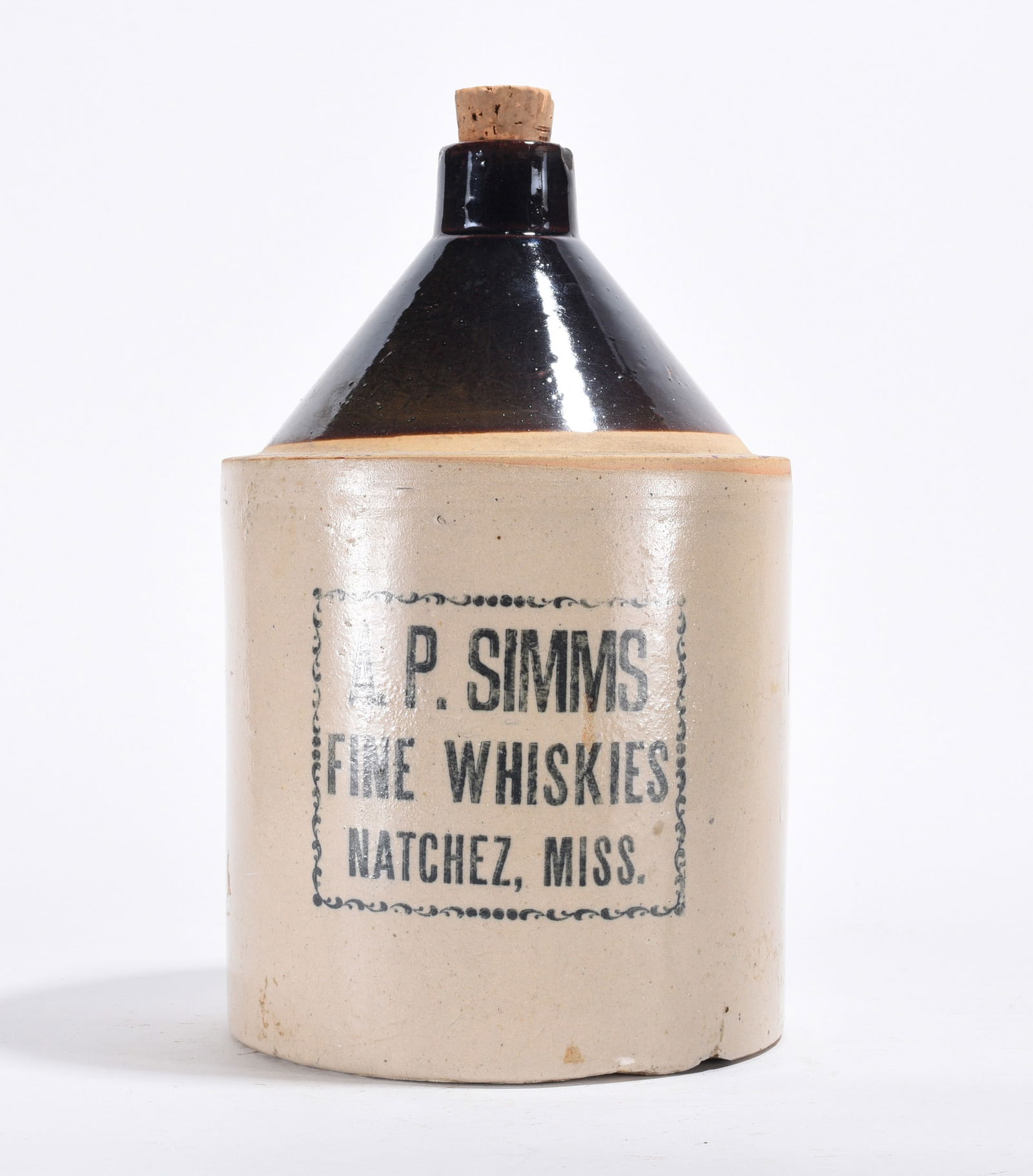 AP Simms Natchez Missippi Stoneware Advertising Jug: AP Simms Natchez Missippi Stoneware Advertising Jug