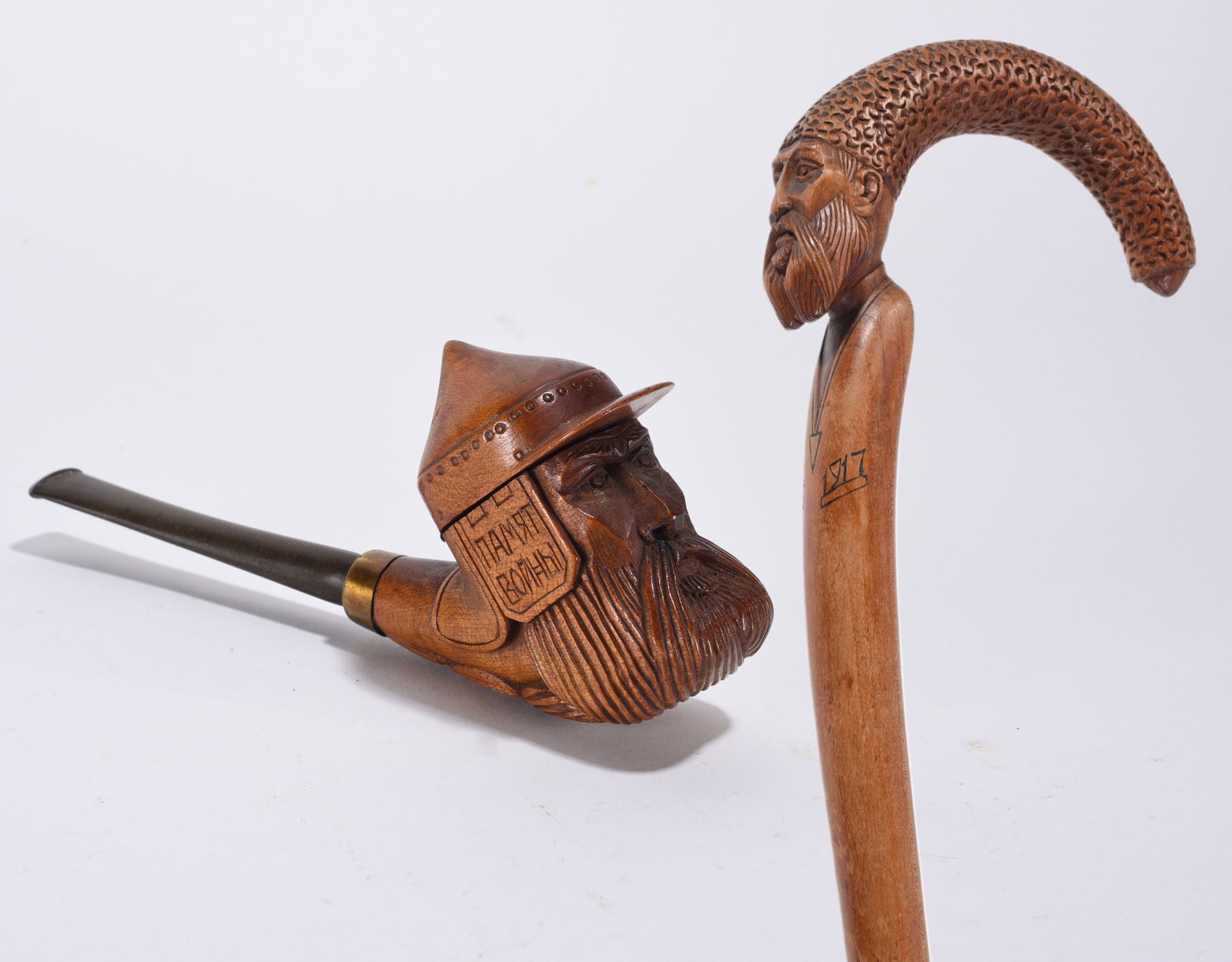 Folk Art Carved Cane and Pipe ca. 1900 (1 of 7)