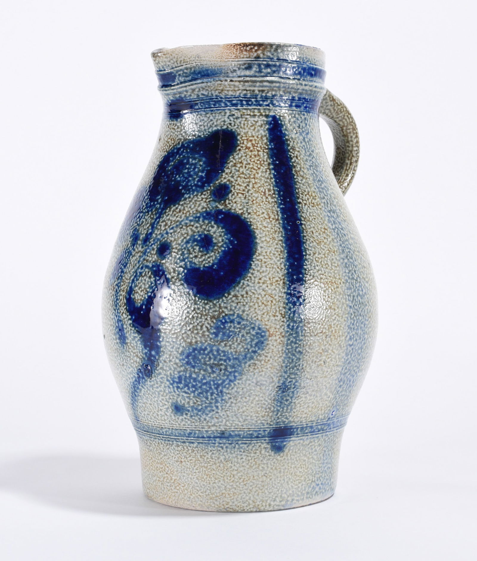 German Blue Decorated Pottery Pitcher ca. 1900 (1 of 3)