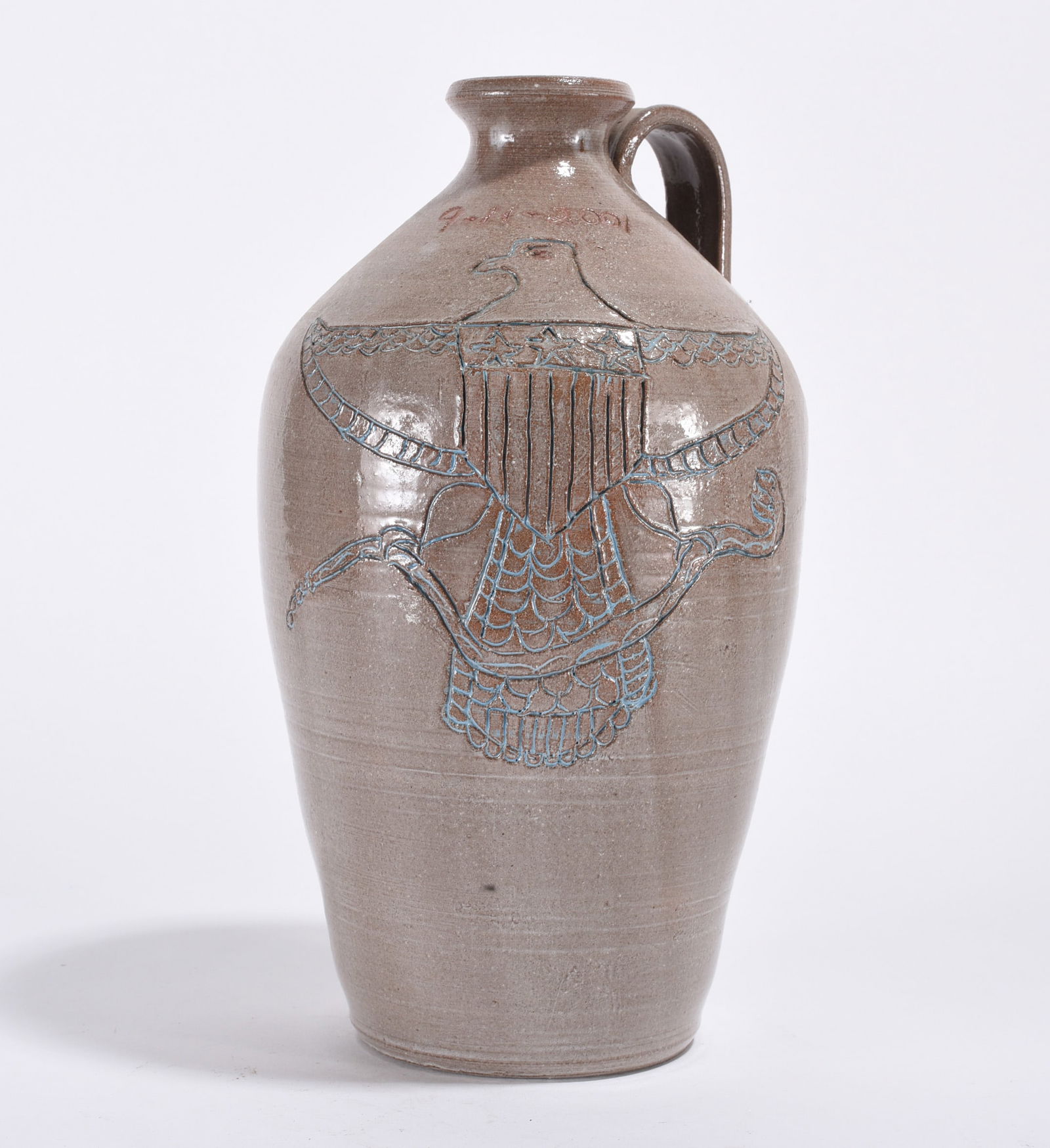 Jack T Maness Decorated Pottery Jug: Jack T Maness Decorated Pottery Jug