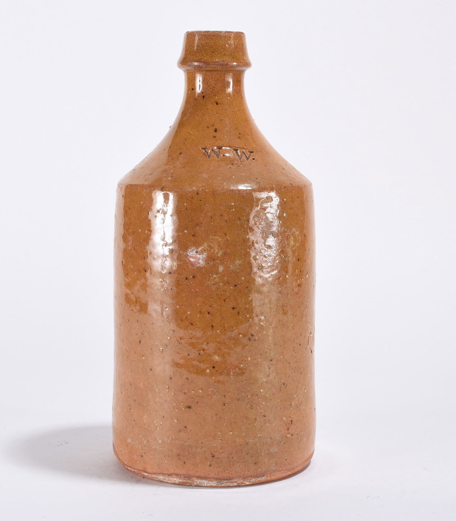 RARE Redware Bottle Signed WW: RARE Redware Bottle Signed WW