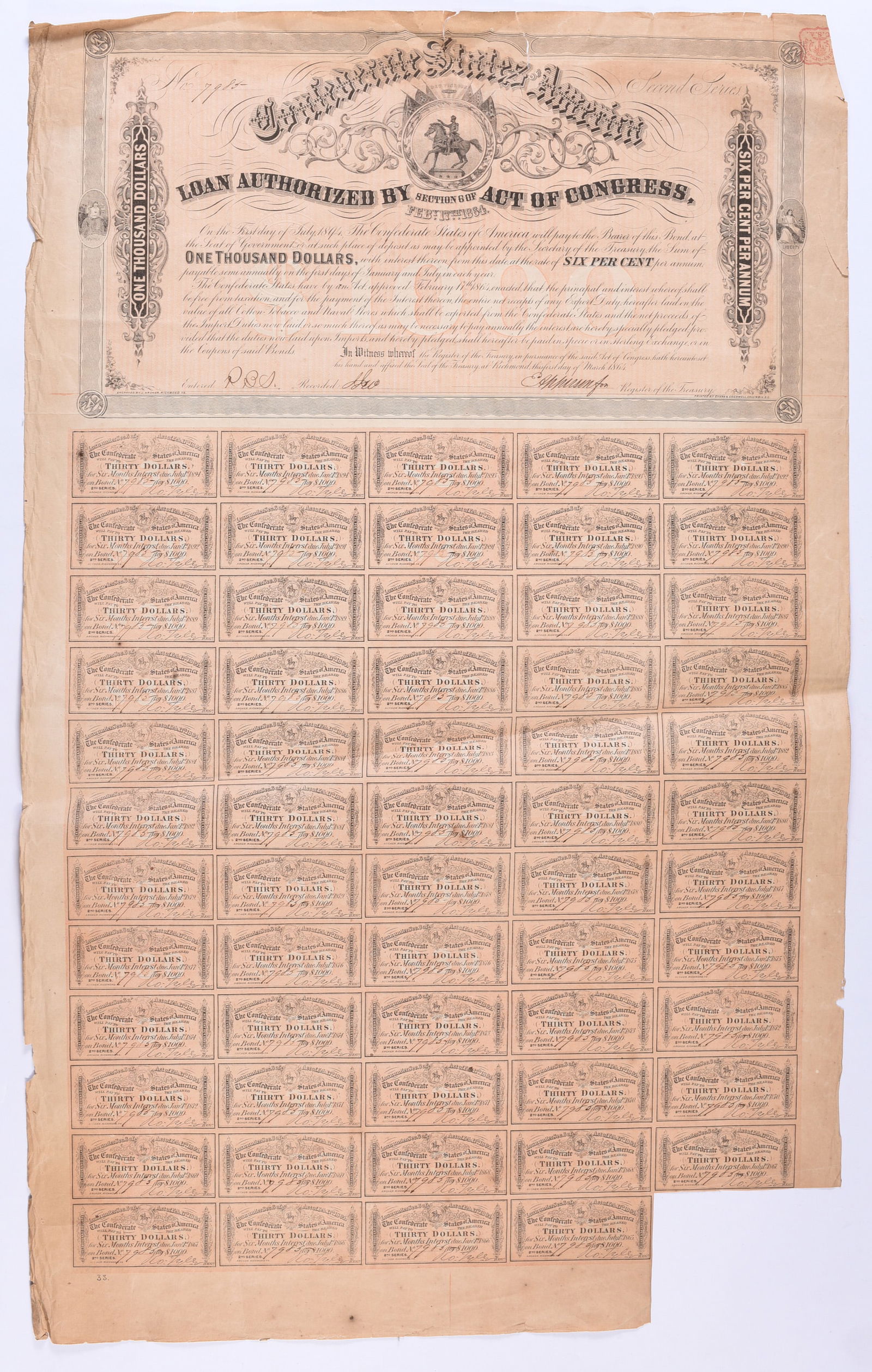 $1000 Civil War Confederate War Bond (1 of 2)