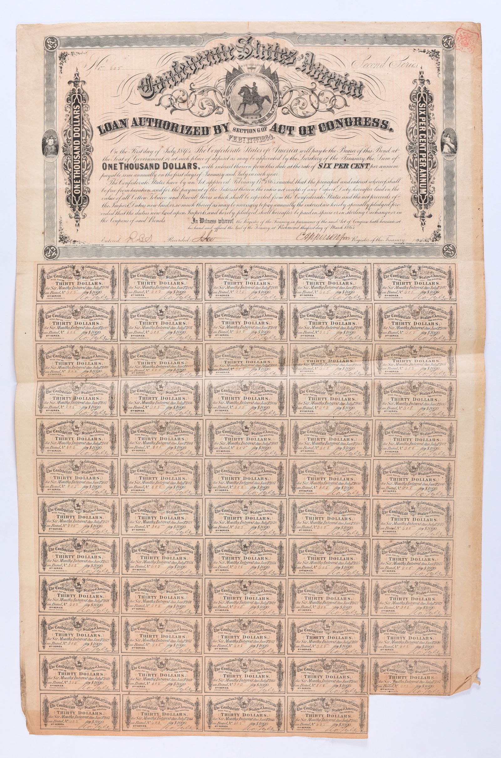 $1000 Civil War Confederate War Bond (1 of 2)