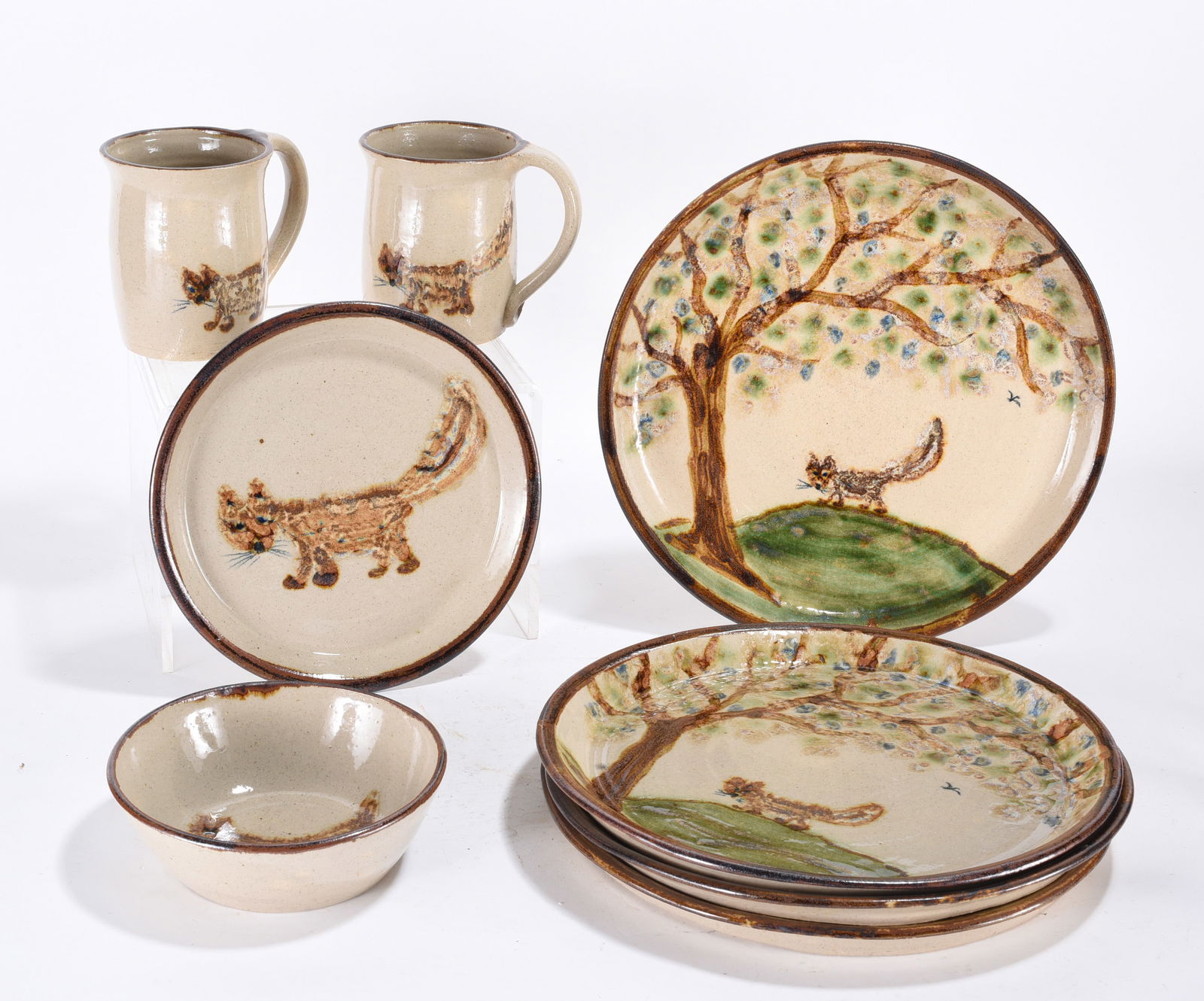 Seagrove North Carolina Pottery Dinner Set Slip Decorated: PLEASE READ ALL TO THE END FOR IN HOUSE SHIPPING ESTIMATED PRICES --- All stoneware and pottery is from a single owner collection. If damage is seen it will be noted but we do miss things. See picture