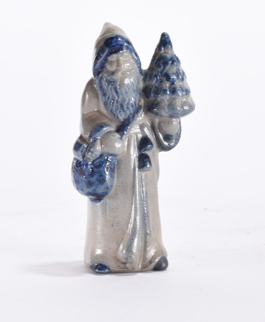 Miniature Stoneware Blue Decorated Santa Clause (1 of 3)