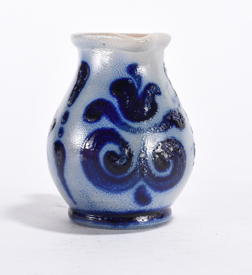 Miniature Blue Decorated Stoneware Pitcher (1 of 3)