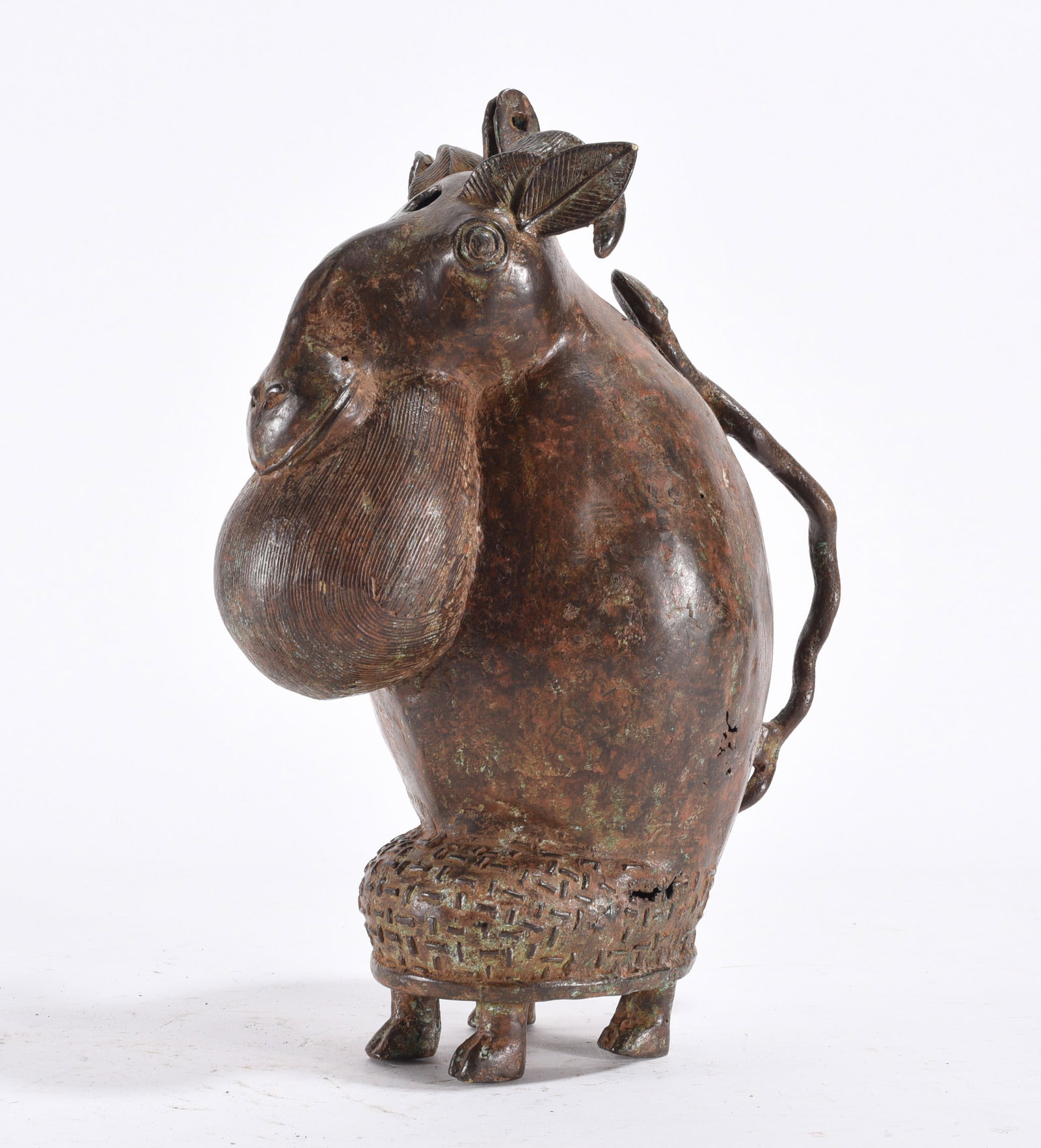 Antique Bronze Aquamanile: a vessel used for puring water over hands during medieval rituals 12"