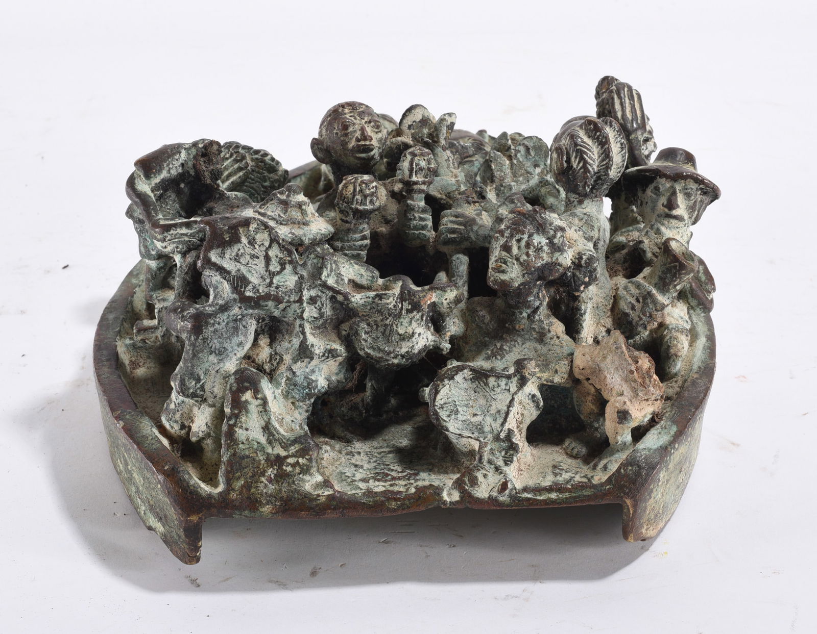 Tribal Bronze Statue: figural group of a tribal scene. 19th century. 12"