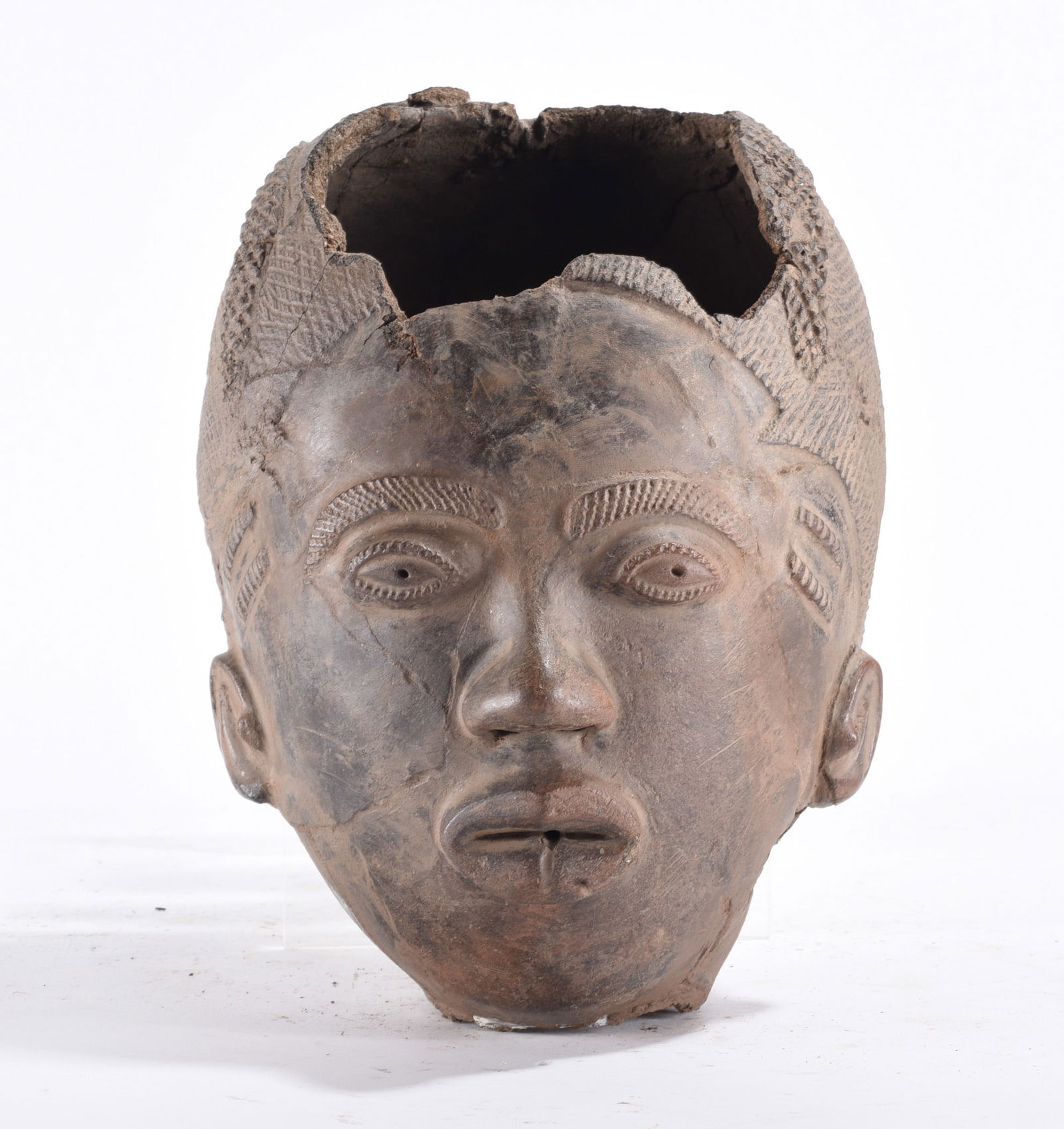 Terracotta Benin Kingdom Mask: Ancient African Art Wood Carving 10"