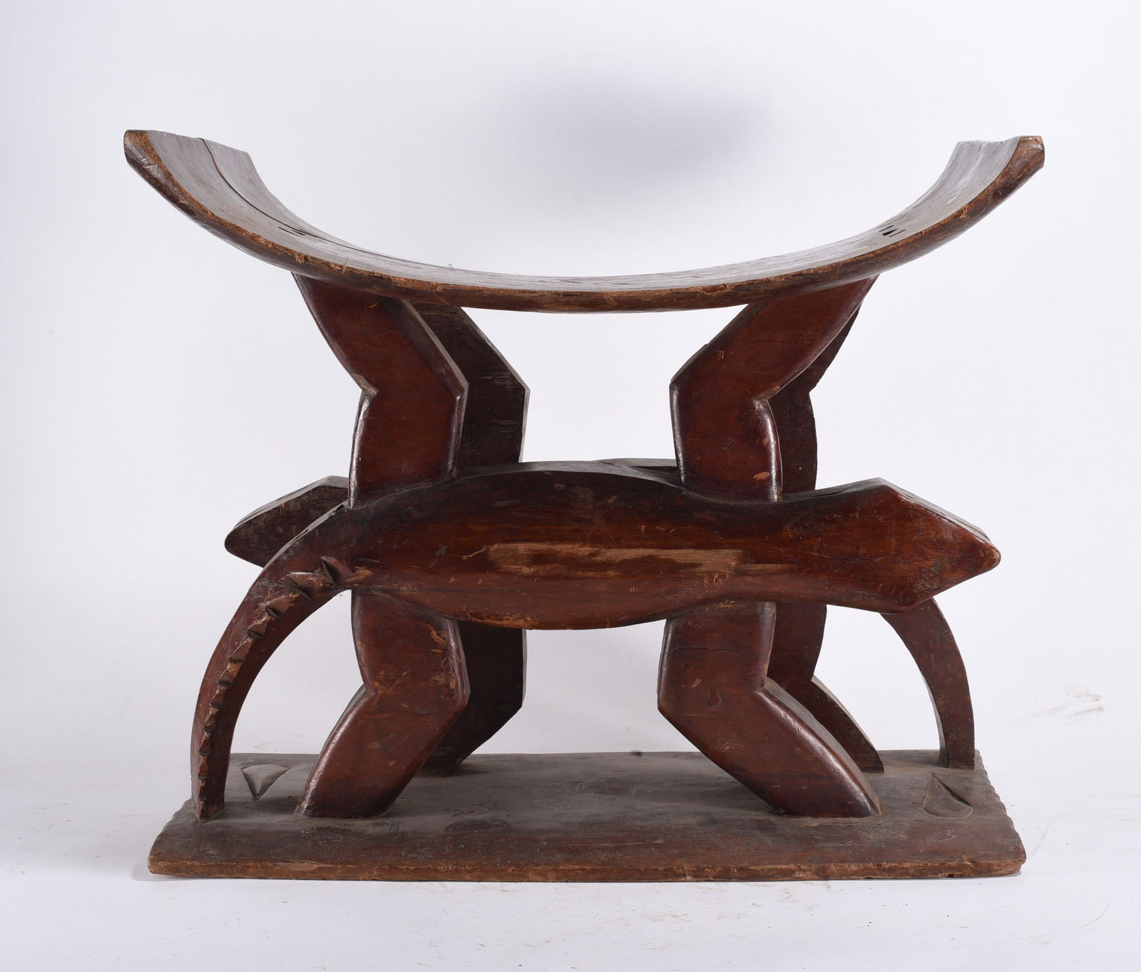 Antique Ashanti African Carved Wood Headrest: African carved wood headrest, likely from the Ashanti (Asante) people of Ghana, Ancient African Art Wood Carving 20"