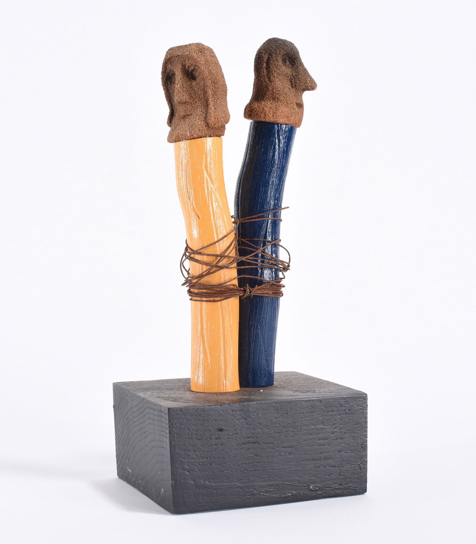 Lary Ballard Carved Sandstone and Wood Figure: Lary Ballard Carved Sandstone and Wood Figure