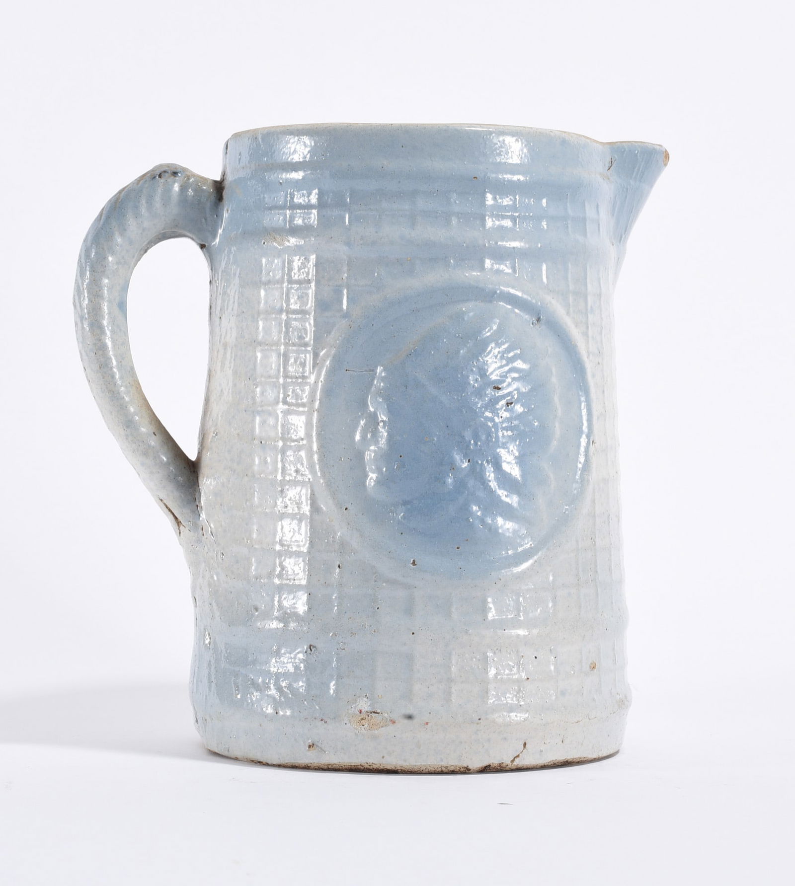 Blue and White Salt Glaze Pottery Pitcher: Blue and White Salt Glaze Pottery Pitcher