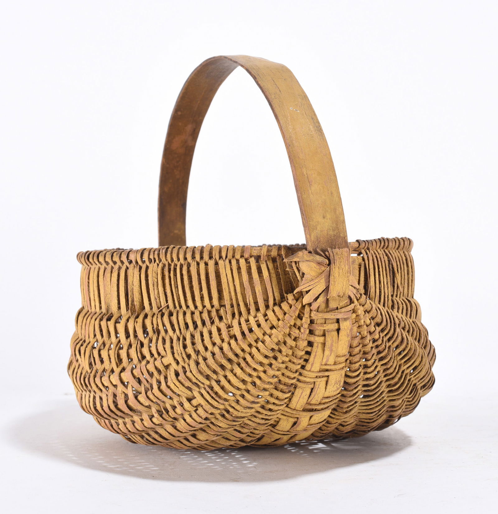 Antique Yellow Painted Oak Split Basket: Antique Yellow Painted Oak Split Basket